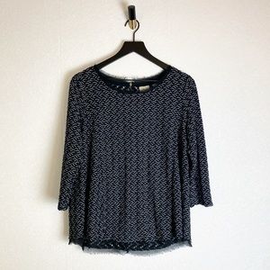 Anthropologie Postmark Black and White Textured Wave Top Eyelash Chiffon Trim